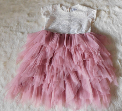 Cracker Barrel Pink Tutu Dress 5T Pink Sparkles & A Band Of Pearls on Waist