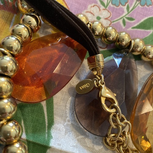 JOAN RIVERS CHINA FAUX GEM SMOKEY&GOLDEN CITRINE ACRYLIC BRIOLETTES NECKLACE - Picture 10 of 11