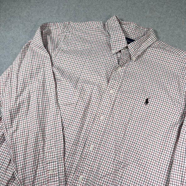 Ralph Lauren Button Down Shirt Mens XL White Red Plaid Classic Fit Long Sleeve