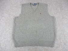 VTG Polo Ralph Lauren Sweater Vest Mens XL Gray V Neck Lambs Wool Italian Yarn