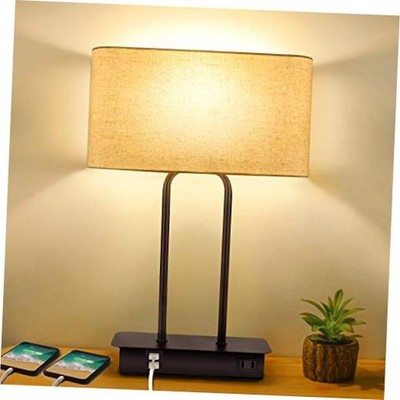 3-Way Dimmable Touch Control Table Lamp with 2 USB Ports and AC Power Cream