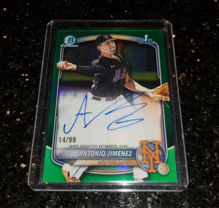 2025 BOWMAN CHROME DRAFT GREEN REFRACTOR AUTO ANTONIO JIMENEZ /99 1ST RC METS
