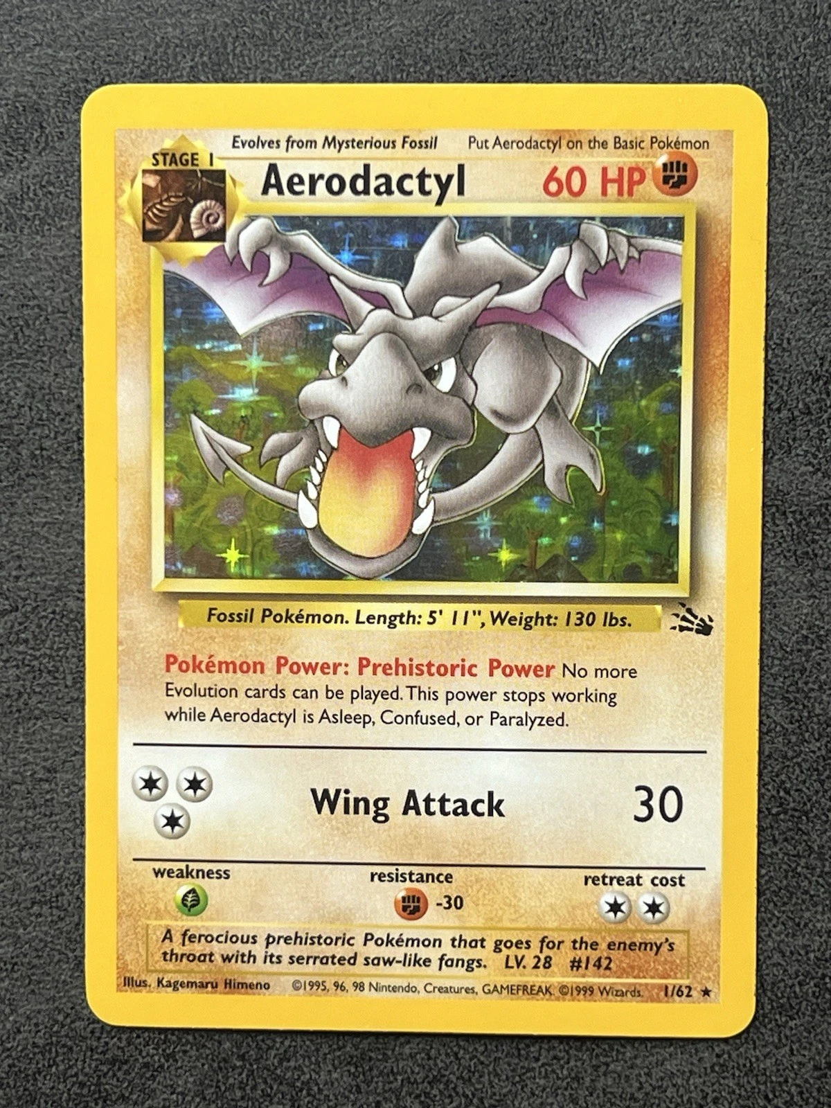 Aerodactyl Fossil 1/62 - Unlimited Holo Rare Card - Pokemon Card TCG - LP/MP