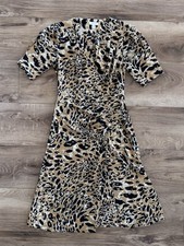TopShop Leopard Dress Mock Wrap Midi Dress Animal Print Women 8