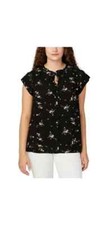 Buffalo David Bitton Women's Woven Floral Printed Blouse V Neck Flutter Sleeve