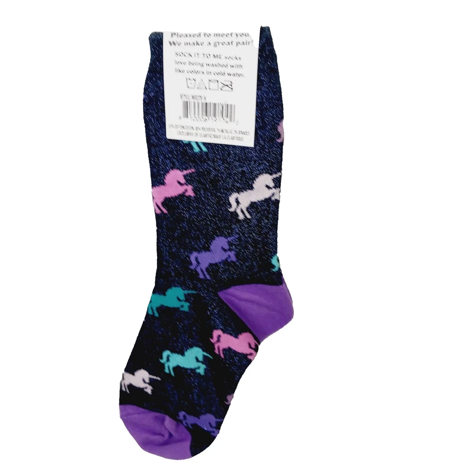 Sock It To Me Crew Women Boy Unicorn Magical Shiny Shimmer Pink Blue NWT NEW - Image 2 of 4