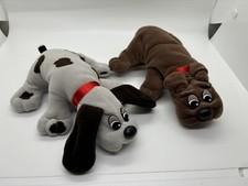 TWO Tonka Pound Puppies Plush 8" Gray Spotted Dog  Brown Dog Kay-bee Vintage