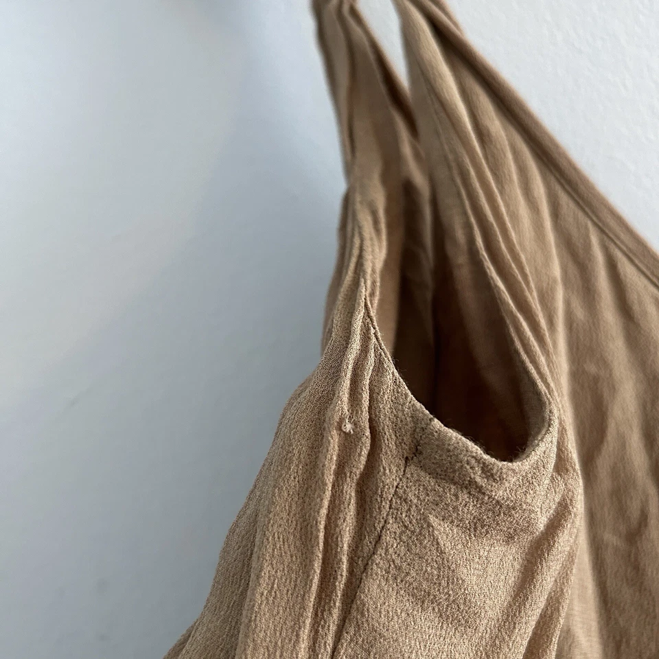 Mini Vestido Yoana Baraschi Seda 2 Tostado Taupe Drapeado Volantes Dobladillo Enrollado Manga Correa Foto 3 de 4