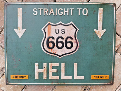 Blechschild Straight To Hell USA geprägt 58cm Straßenschild Deko Diner Plate V8