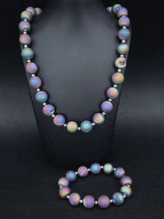 2 TLG. SET: KETTE & FLEX ARMBAND MIT DRUSEN ACHAT BEH. REGENBOGEN SCHMUCKJAGD