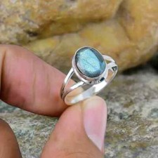 Solid 925 Sterling Silver Natural Labradorite Ring Gemstone Jewelry For Her K 5
