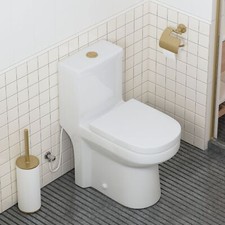 HOROW One Piece Toilet W/Gold Flush Button Compact Dual Flush Soft Close Seat