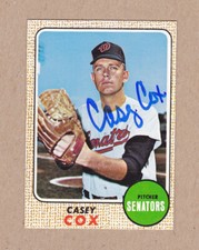 Casey Cox (DEC) signed 1968 Topps card #66-Washington Senators