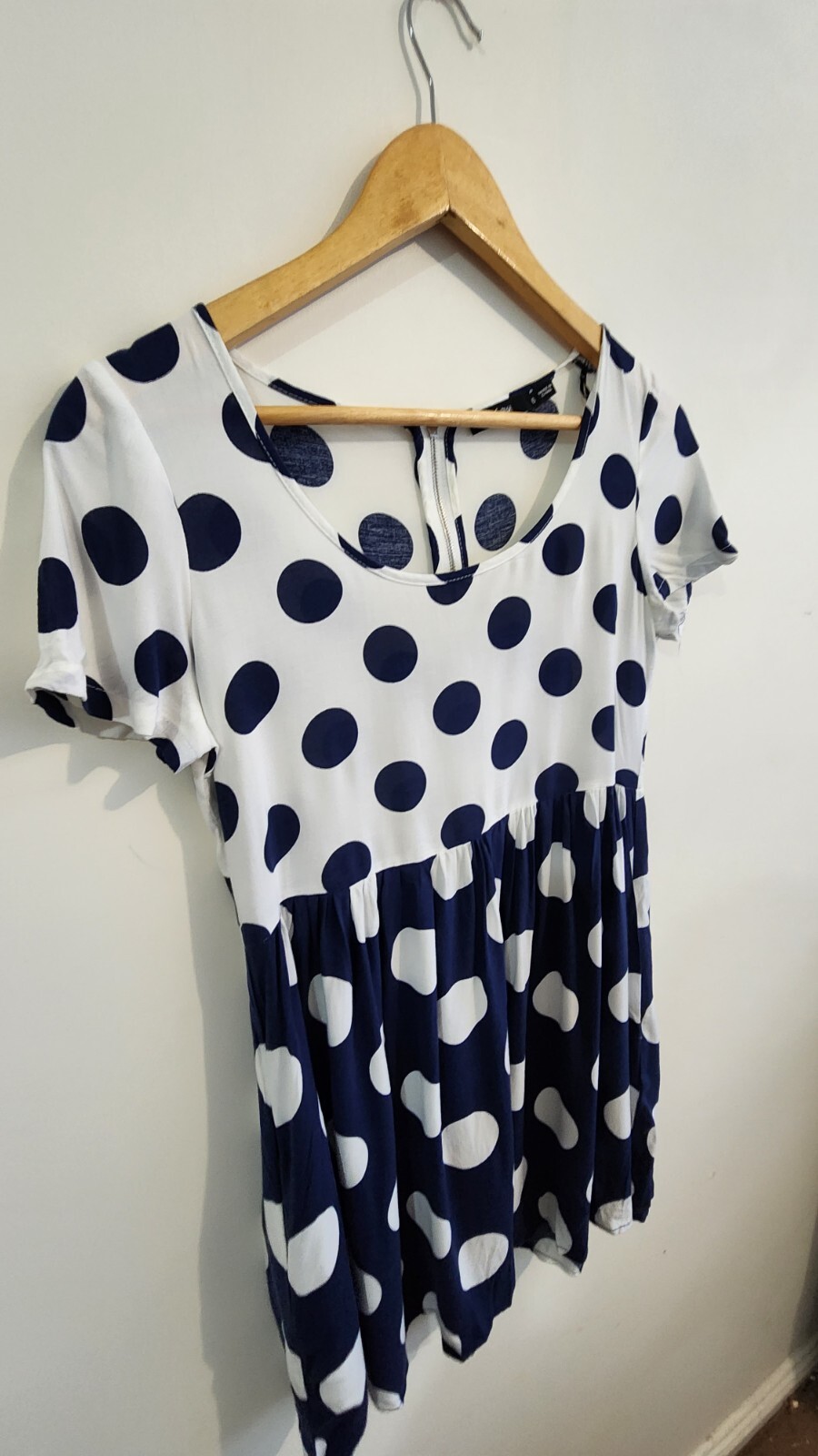 SPORTSGIRL Label Women Navy Blue White Polka Dot Rockabilly Chic Dress