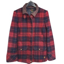 Nwt Joules Women's Red Plaid Fieldcoat Wool Blend Jacket Size 10