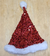 BABW Build A Bear Red Sparkly Sequin Santa Hat with Faux Fur Trim
