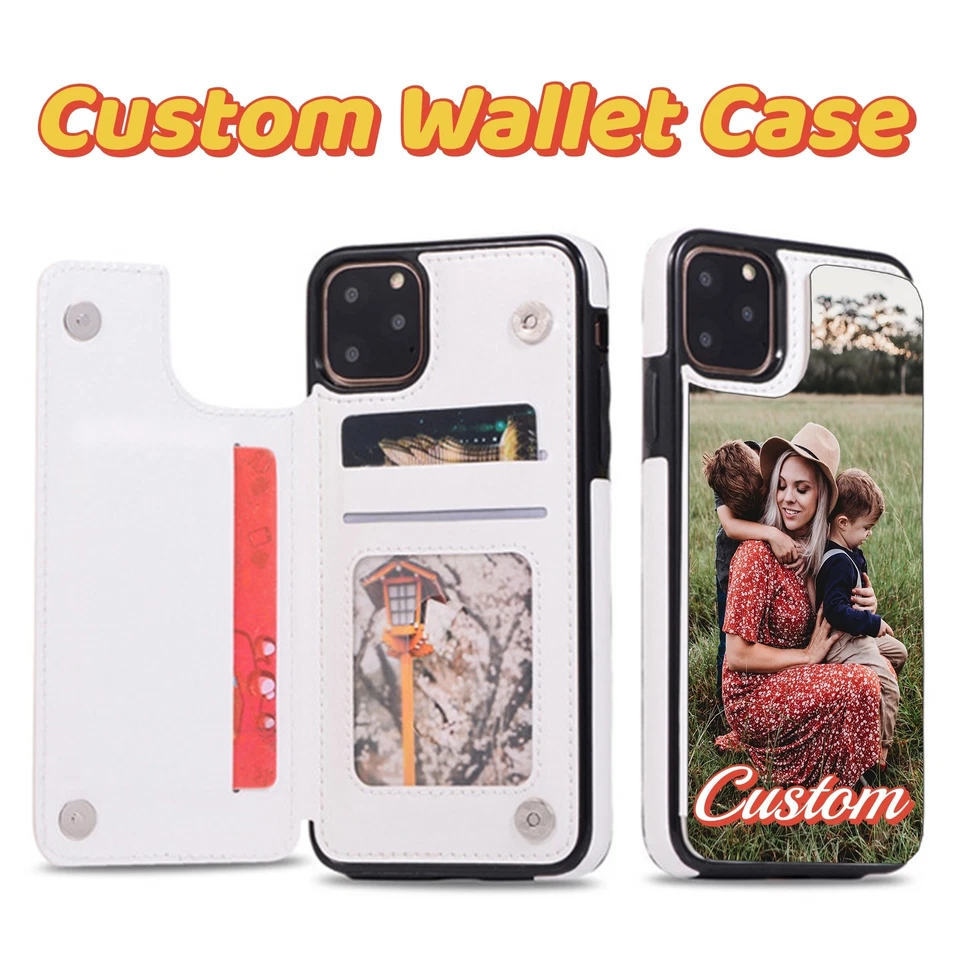 Custom PU Flip Wallet Case Cover Card Holder Personalised DIY For Samsung iPhone - Image 2 of 4