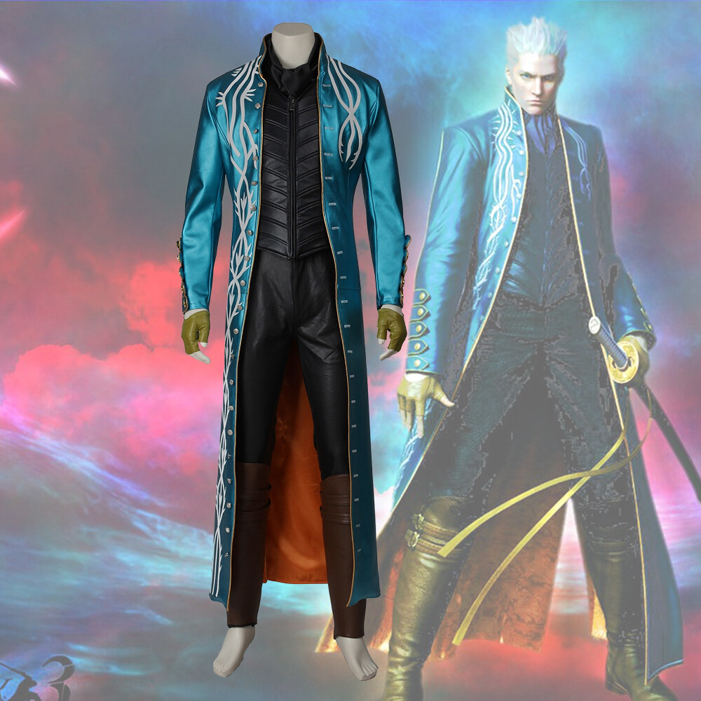 Cosplay Men Games Devil May Cry Vergil Leather Coat Cosplay