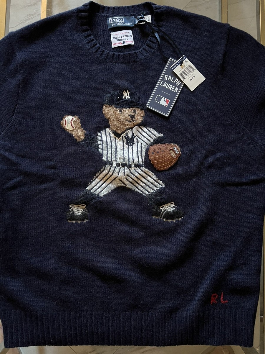 New Polo Ralph Lauren Yankees Bear Sweater Linen Cotton Size XL