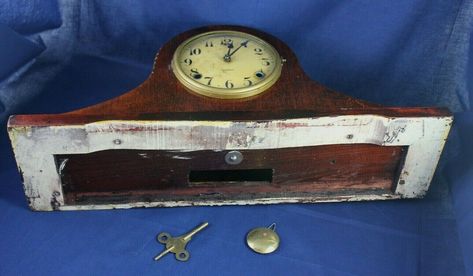 Vintage GILBERT MANTEL CLOCK 1896 Chime Pendulum Key Wood Camel Back