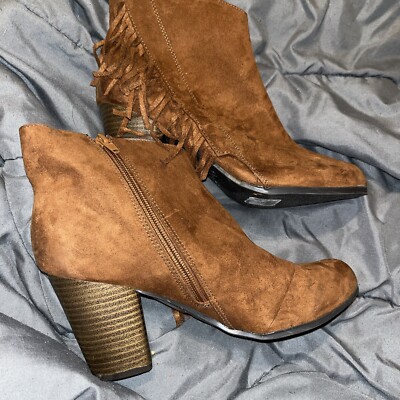 Qupid Boots Womens Ankle Booties High Heels Casual Brown Fabric  Zipper