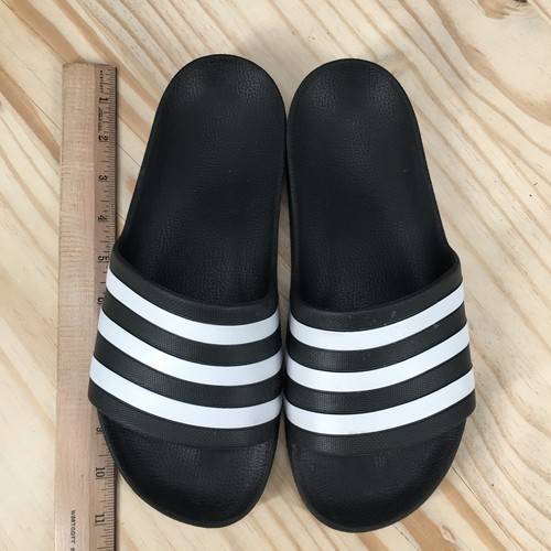Adidas Sandals Mens 8 Open Toe Slide Flats Stripe Comfort Black White Slip On - Picture 8 of 16