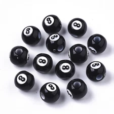10 Eight Ball Beads Black Billiards Ball 8 Acrylic Pool Shooting Jewelry 12mm