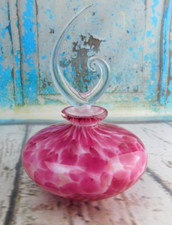 Vtg Art Glass Perfume Bottle Flame Like Stopper Pink White Clear Glass
