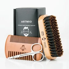 Beard Hair Brush, Comb and Scissors Set for Men's Beard Care Grooming