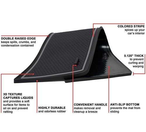 Gray Full Rubber Liners Pads Cup Holder Door Pocket Slot Mats Fits 12-14 CRV - Picture 3 of 5