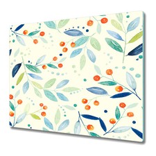 Tempered Glass Worktop Saver Mountain Ash Floral Watercolour 60x52