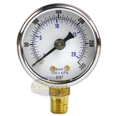 1/8'' NPT Air Pressure Gauge 0-300 Psi Side Mount Bottom Mount 1.5'' Face