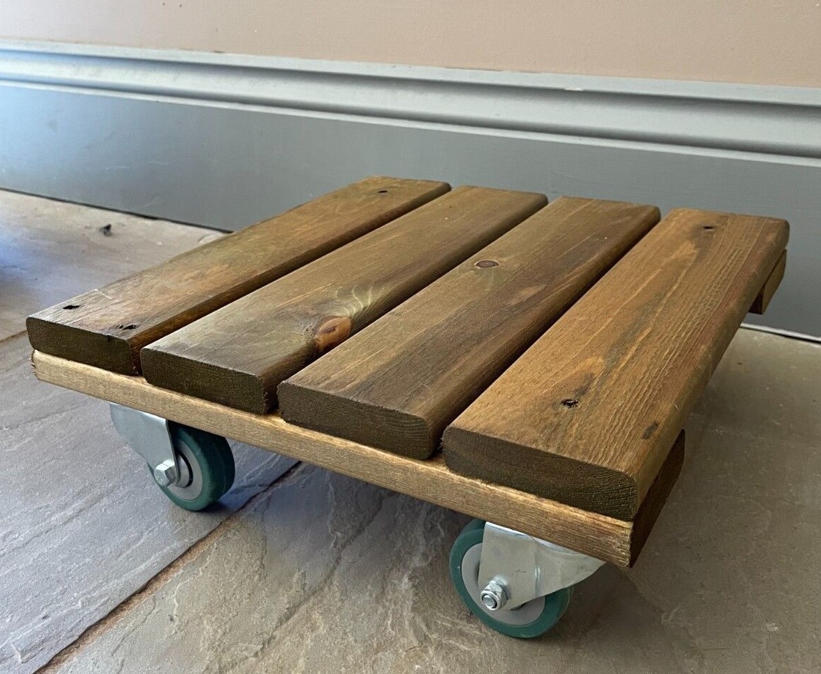 Heavy Duty Plant Pot Caddy Wooden Mover Trolley Wheels Garden Planter Stand