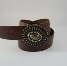 Amanda Smith Belt Removable Rhinstone Buckle Brown Genuine Leather Sz XL