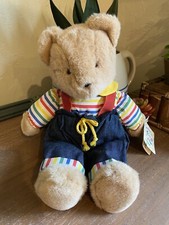 Vintage Eden Teddy Bear Skoop Primary Colors Striped Shirt Suspenders 14" Plush