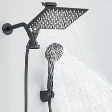 Black 8" Rain Shower Head with Handheld Spray Combo High Pressure Adjustable Arm