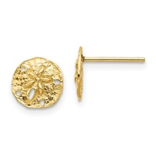 14k Yellow Gold Sand Dollar Post Stud Earrings 0.33 Inch