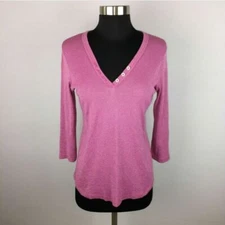 Michael Stars Shine Henley T-Shirt Maternity One Size Fits Most Pink 3/4 Sleeves
