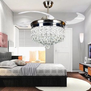 42 Crystal Silver Led Chandeliers Remote Invisible Ceiling Fans