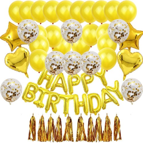 48Pcs Yellow Foil Balloons Birthday Party Decorations Set Happy Birthday Banner