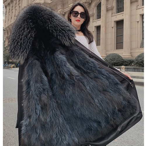 Winter Women's Genuine Raccoon Fur Collar/Liner Coats Long Parka Jackets Outdoor - Picture 14 of 40