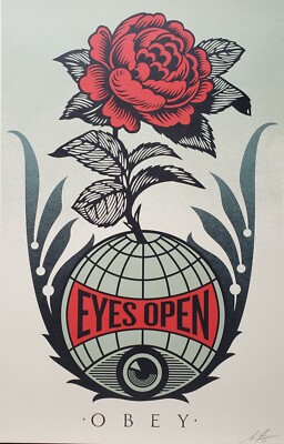 Shepard Fairey ''EYES OPEN'' HAND SIGNED Rose Obey Giant Art Print Wall Decoration