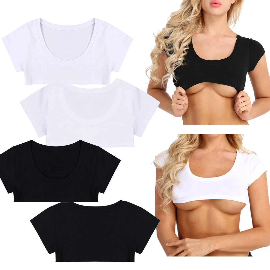 Women Teen Girls Short Sleeve Crop Tops Club Slim Pullover Short Tees Bra  Blouse