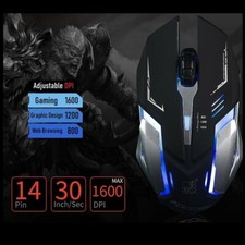 Gaming Mouse LED Breathing Fire 4 Button Silent USB Wired 1600 DPI Laptop PC 2