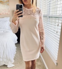 KENSIE Womens Light Pink Lace Long Sleeve Crew Neck Short Formal Sheath Dress 6