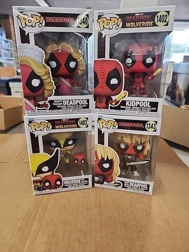 Lot Of 4 Deadpool Funko Pops. 1340, 1402, 1403, 1343 WOLVERINE DEADPOOL MOVIE