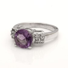 Solitaire With Accents Round 8X8 MM Amethyst 925 Sterling Silver Ring