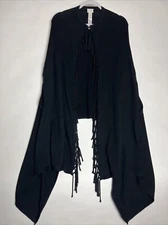 Chico's Wrap Shawl Long Cardigan Size OS Black Hook And Eye Closure Trim