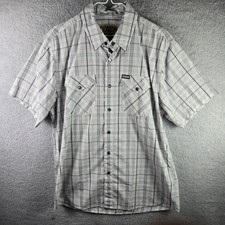 Dixxon Western Mens Short Sleeve Pearl Snap Shirt Bamboo Plaid L Gray