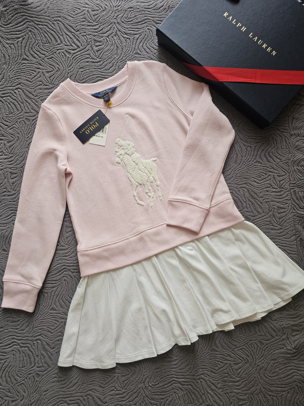 Abito felpa manica lunga pile Ralph Lauren Big Pony nuovo taglia 9 10 anni